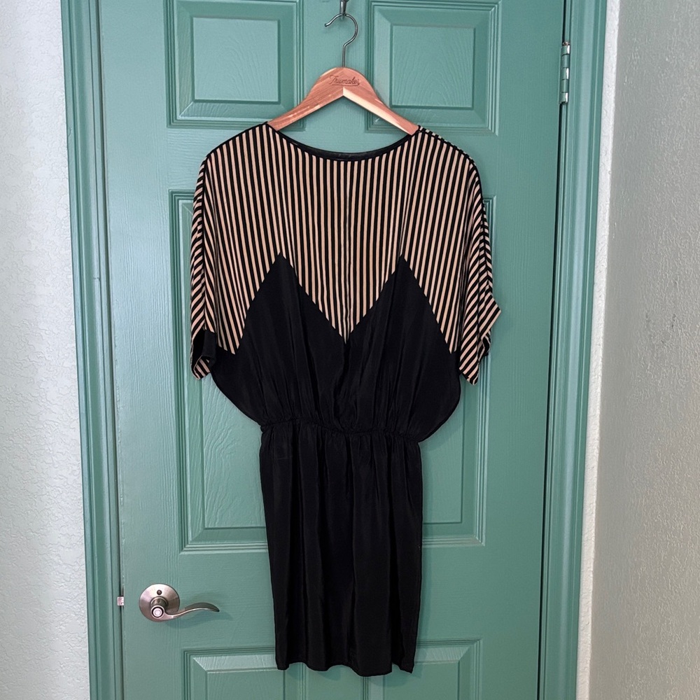 Maggy London Black and Tan Chevron Mini Dress